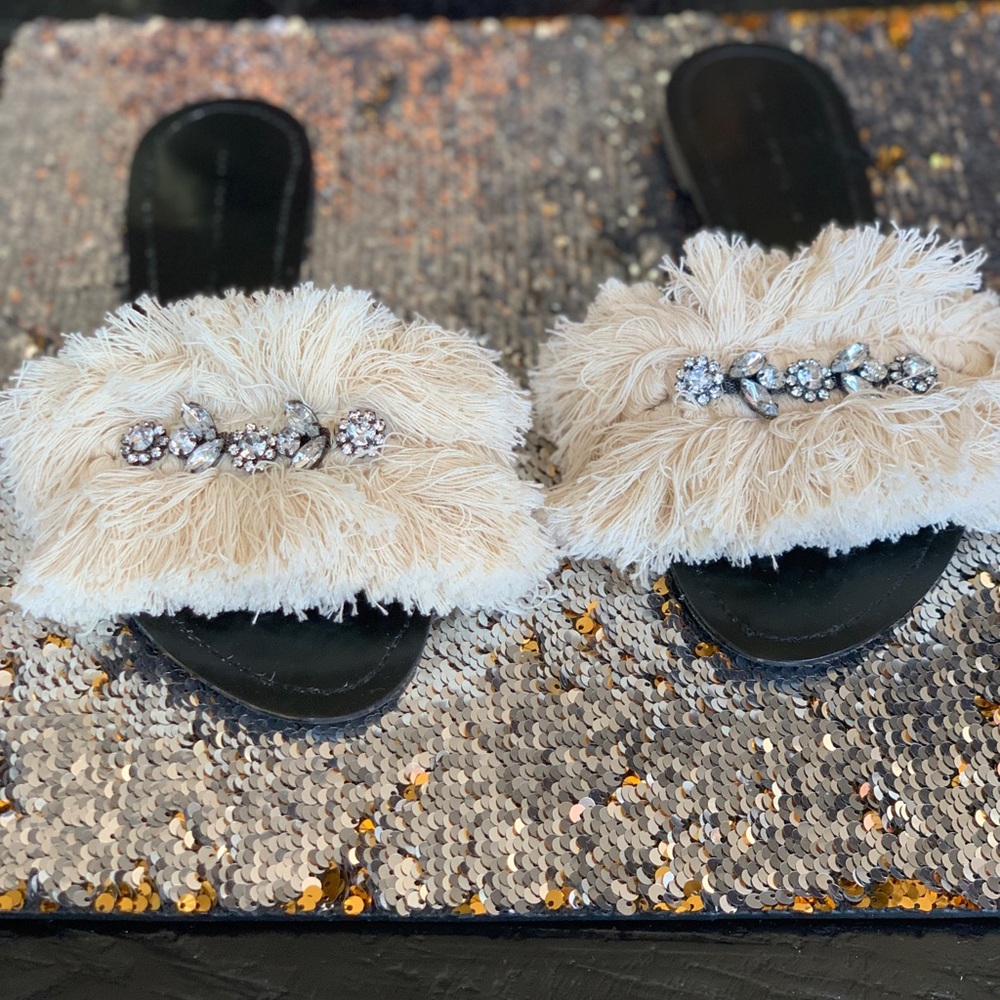 Zara fringe and embellished sandal slides size 40
